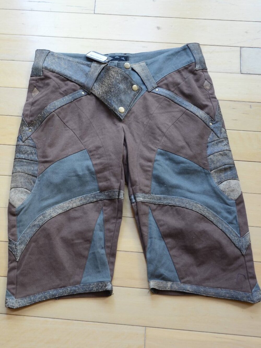 Men's Brown Patchwork Utility Shorts with Slate Accents